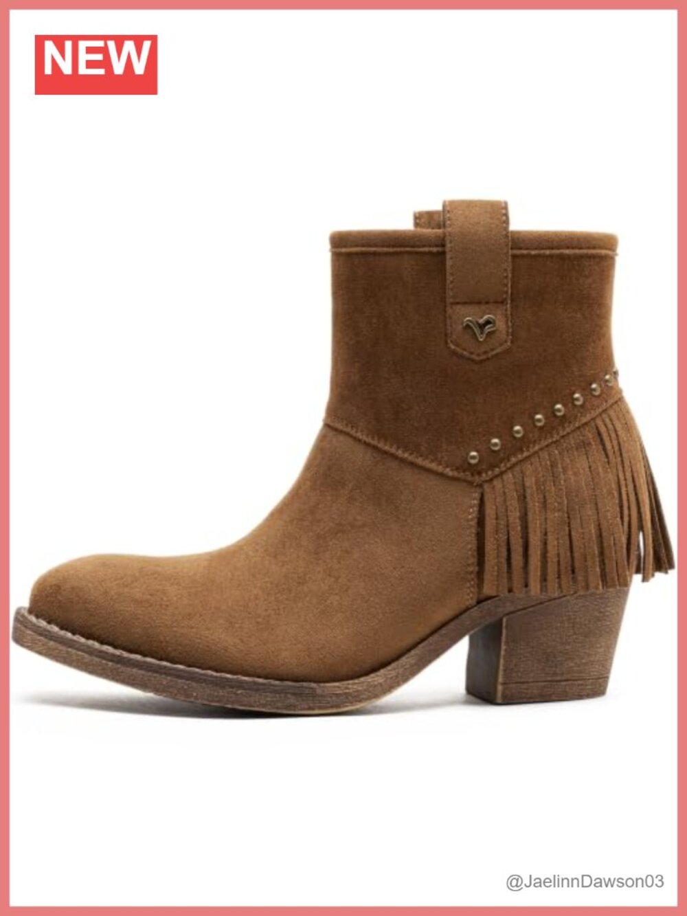 Faux Suede Western Fringe Ankle Booties Square Toe Block Heel